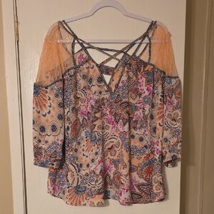 Buckle Multicolor Paisley Lace Blouse
